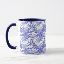 Monogrammad Blue and White Humpback Whale Mugg