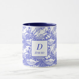 Monogrammad Blue and White Humpback Whale Mugg