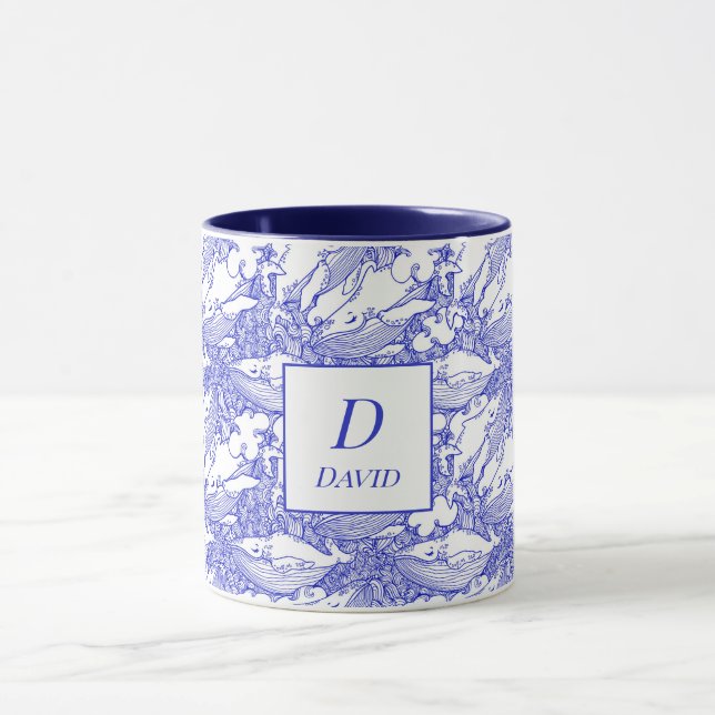 Monogrammad Blue and White Humpback Whale Mugg (Center)