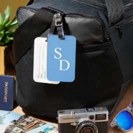 Monogrammad Blue and White Luggage Tag Bagagebricka