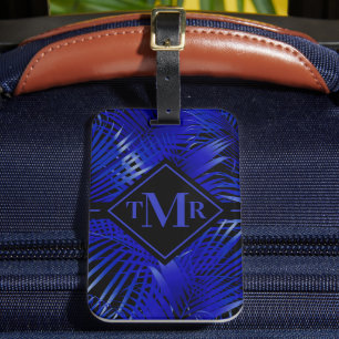 Monogrammad Blue Black Handflatan Bagagebricka