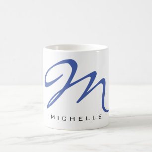 Monogrammad Blue Calligraphy Ditt namn Kaffemugg