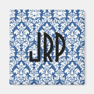 Monogrammad Blue Damask Magnet