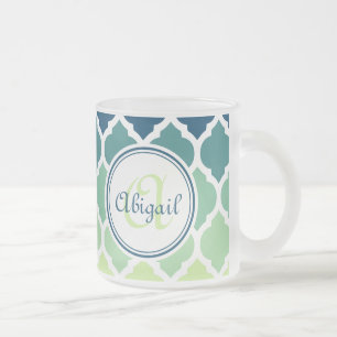Monogrammad Blue Grönt Moroccan Lattice Mönster Frostad Glasmugg