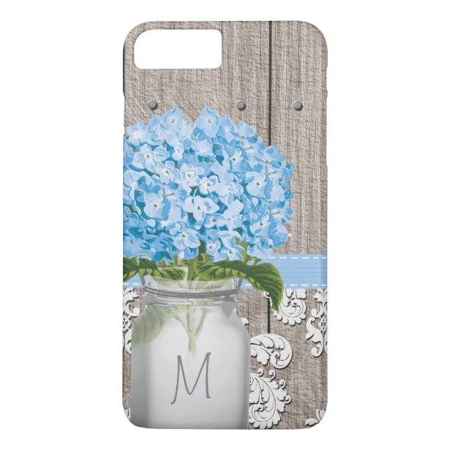 Monogrammad Blue Hydrangea Mason Burk Case-Mate iPhone Skal (Baksida)
