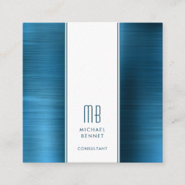 Monogrammad Blue Metallic Foil Consultant Fyrkantigt Visitkort