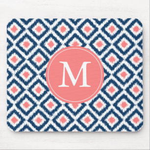 Monogrammad Blue Navy Diamonds Ikat Mönster Musmatta