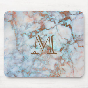 Monogrammad Blue- och Grått Marble Stone Musmatta