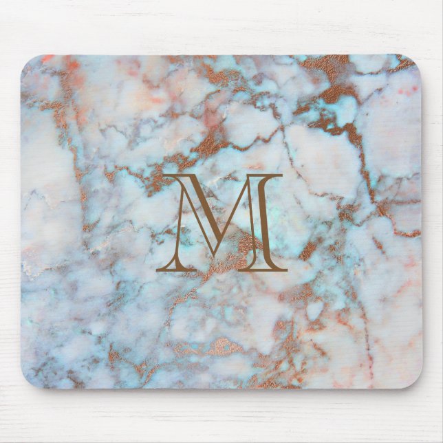 Monogrammad Blue- och Grått Marble Stone Musmatta (Framsidan)