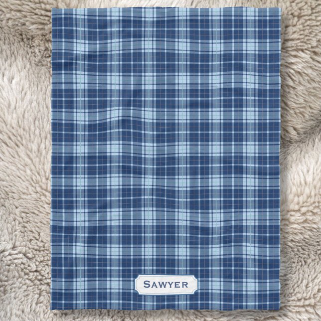 Monogrammad Blue Play Rustic Preppy Mönster Mysigt Fleecefilt (Skapare uppladdad)
