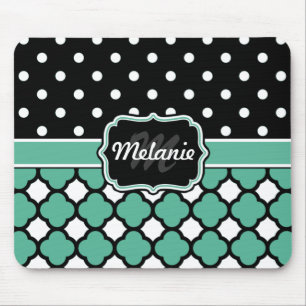 Monogrammad Blue Quatrefoil Lattice Polka-punkt Musmatta