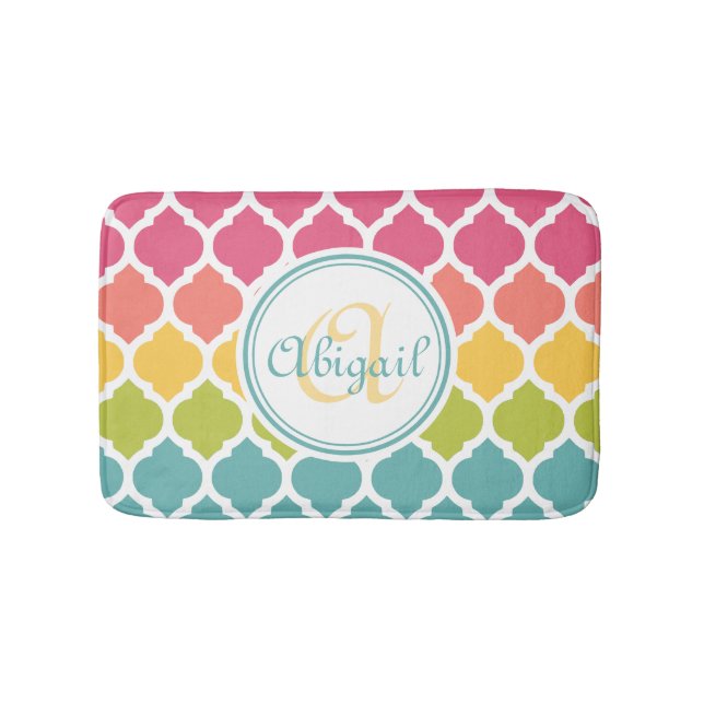 Monogrammad Blue Rosa Moroccan Lattice Mönster Badrumsmatta (Framsidan)