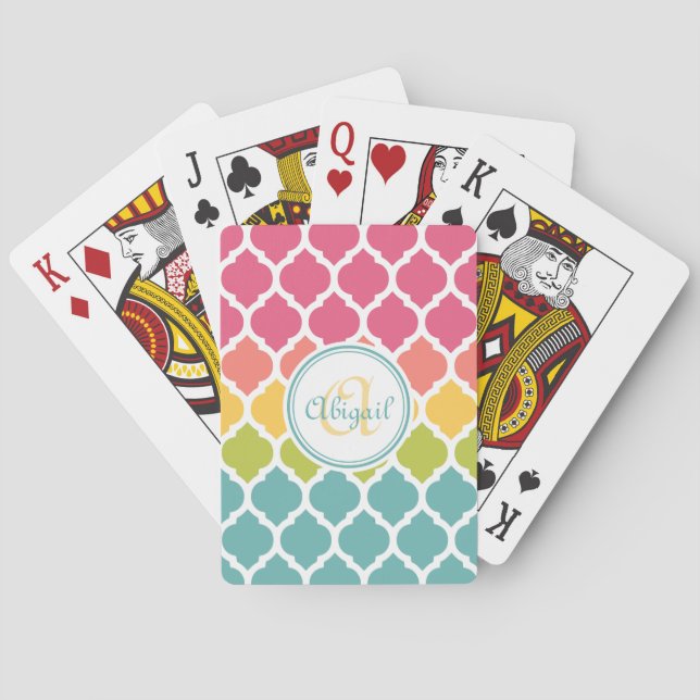 Monogrammad Blue Rosa Moroccan Lattice Mönster Spel Kort (Baksidan)