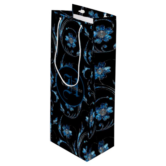 Monogrammad Blue Shimmer Blommigt 2 (Framsidan Vinklad)