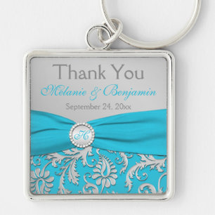Monogrammad Blue, Silver Wedding Favor Nyckelring