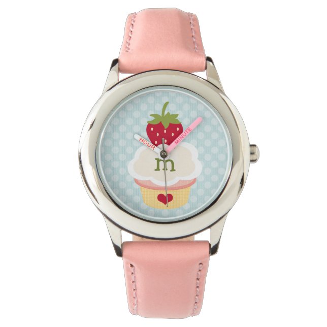 Monogrammad Blue Strawberry Cupaka Armbandsur (Framsida)