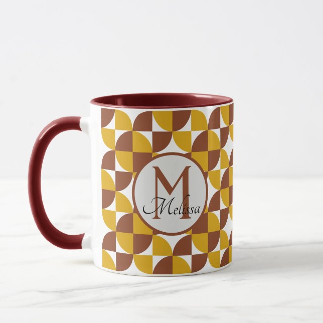 Monogrammad boho stil färgfull geometrisk mönster mugg (Vänster)