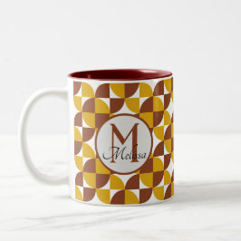 Monogrammad boho stil färgfull geometrisk mönster Två-Tonad mugg