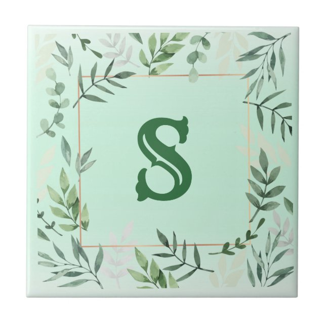 Monogrammad botaniskt keramiskt plattor kakelplatta (Framsidan)