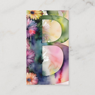 Monogrammad Brev B Enkel Chic Blommigt Vattenfärg Visitkort