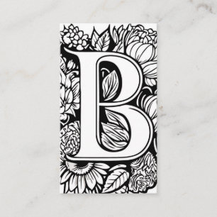 Monogrammad Brev B Enkel svart och vit Blommigt Visitkort