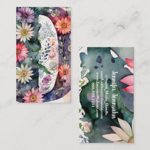 Monogrammad Brev D Enkel Chic Blommigt Vattenfärg Visitkort