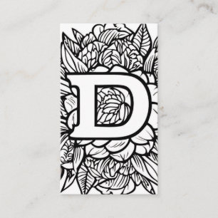 Monogrammad Brev D Enkel svart och vit Blommigt Visitkort