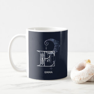 Monogrammad Brev e Boho Crescent Måne Mandala Kaffemugg