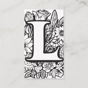 Monogrammad Brev L Simple Black and White Blommigt Visitkort