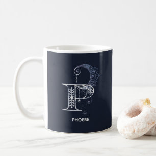 Monogrammad Brev P Boho Crescent Måne Mandala Kaffemugg