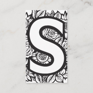 Monogrammad Brev S Simple Black and White Blommigt Visitkort
