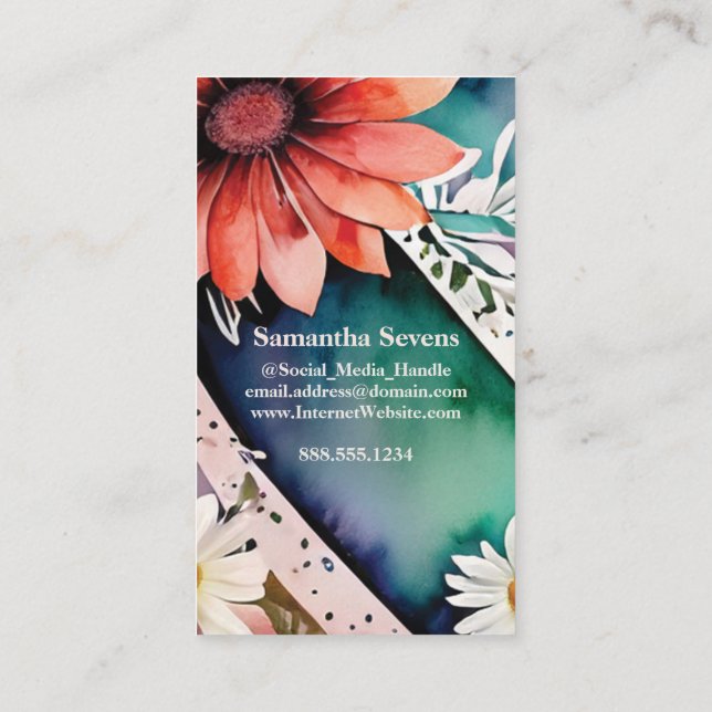 Monogrammad Brev S Simple Chic Blommigt Vattenfärg Visitkort (Baksida)