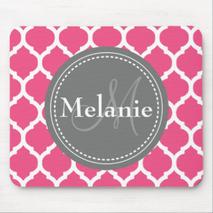 Monogrammad Bright Rosa & Grått Quatrefoil Musmatta
