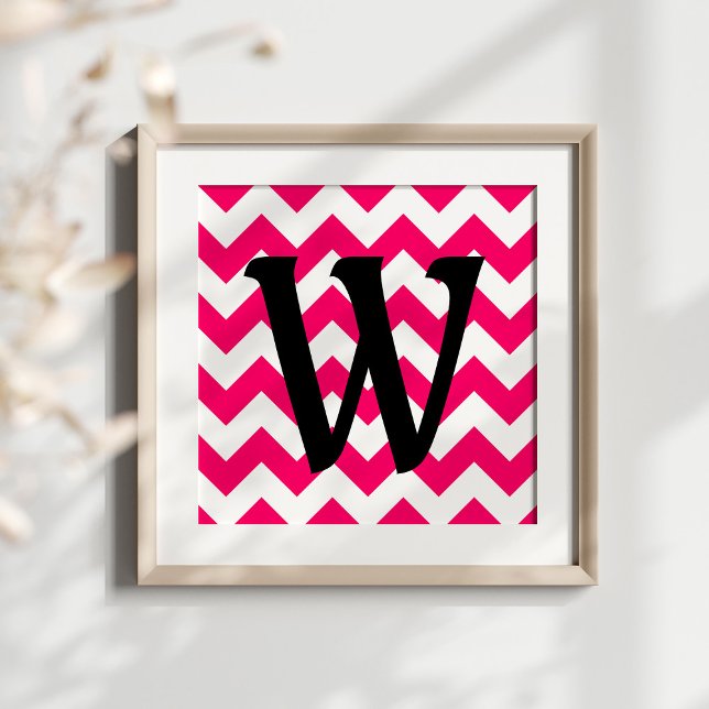 Monogrammad Bright Rosa Zigzag Poster (Create your own monogrammed poster.)