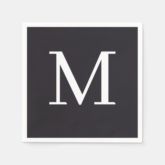 Monogrammad Bröllop Napkin Black & White Design Pappersservett (Framsidan)