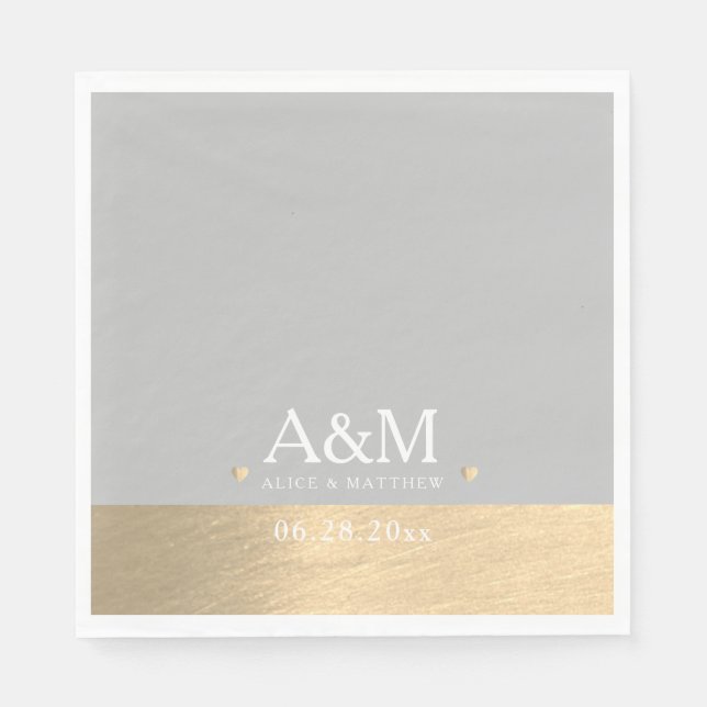 Monogrammad Bröllop Speciell Date Faux Guld Chic Pappersservett (Framsidan)