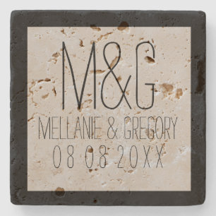 Monogrammad Bröllop-textdesign i svart Ram Underlägg Sten