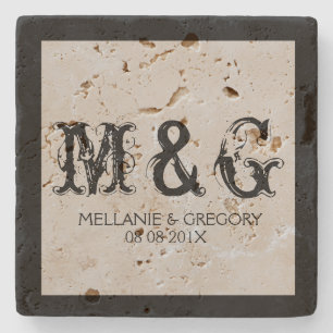 Monogrammad Bröllop-textdesign Underlägg Sten