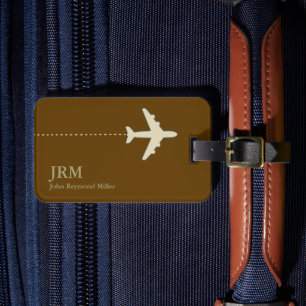 Monogrammad Brown Airplan Traveler Bagagebricka