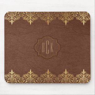 Monogrammad Brown Faux Leather Guld Snöre-dekorati Musmatta