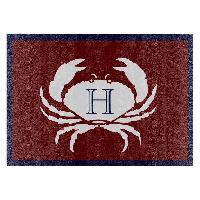 Monogrammad Burgundy Navy Blue White Crab Nautical (Framsidan)