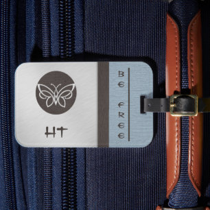 Monogrammad Butterfly Linen look Luggage Tag Bagagebricka