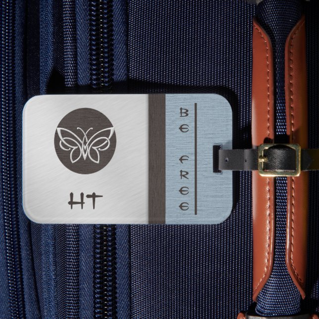 Monogrammad Butterfly Linen look Luggage Tag Bagagebricka (Framsida Insitu 4)