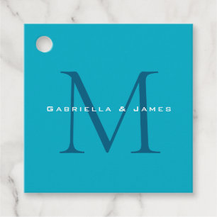Monogrammad Calligraphy Azure Blue Modern Plain Gåvor Etiketter
