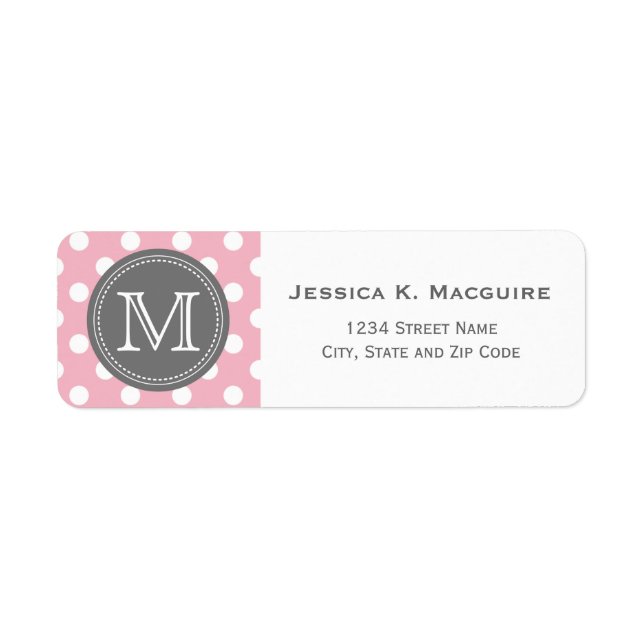 Monogrammad Carnation Rosa Polka Dot Mönster Returadress Etikett (Framsidan)