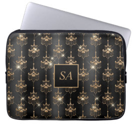 Monogrammad Chic Guld Gnistra Chandelier Black Laptop Fodral
