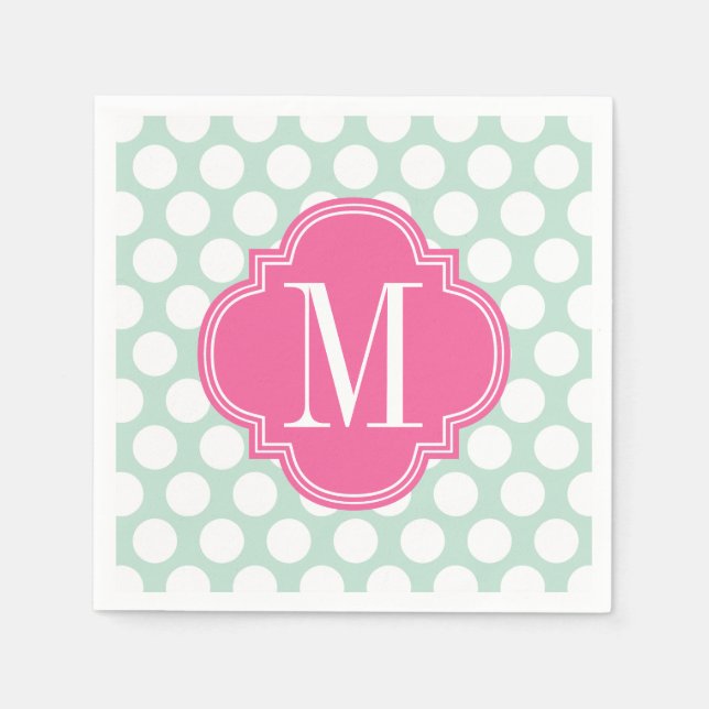 Monogrammad chic Mint & Rosa Big Dots Pappersservett (Framsidan)