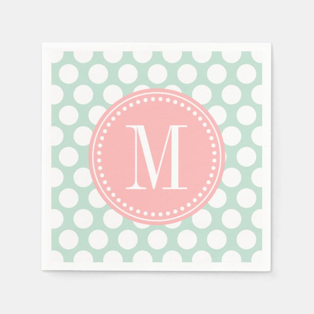 Monogrammad chic Mint &  Rosa Big Dots Pappersservett (Framsidan)