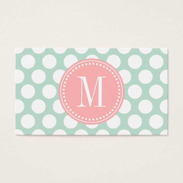 Monogrammad chic Mint &  Rosa Big Dots Visitkort (Framsidan)