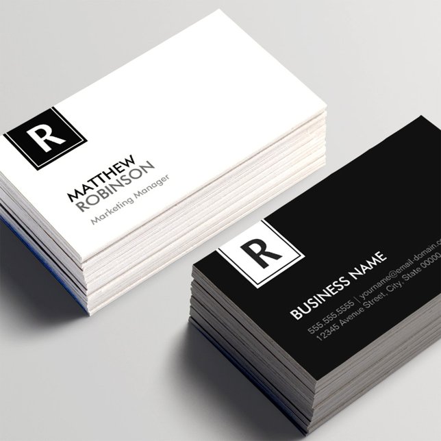 Monogrammad chic och ren svart vit visitkort (Skapare uppladdad)